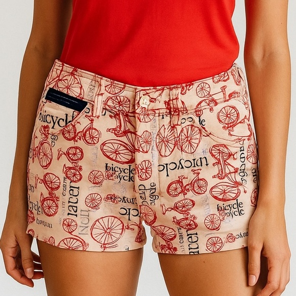 Pants - Vintage Bicycle Print Shorts XS Coastal Preppy Talon Zipper Retro Boho Summer